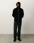 TEXTURED ZIP HOODED SWEATER - Black