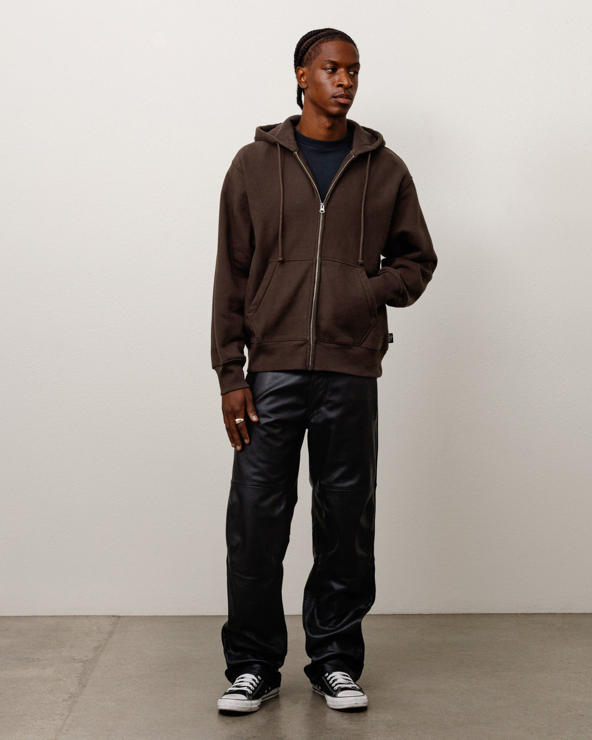 FLEECE ZIP HOODIE - Brown